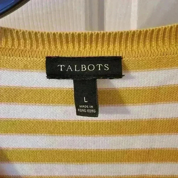 Talbots Cotton Yellow Striped V-Neck Pullover Tennis Sweater Size Large - Picture 2 of 3